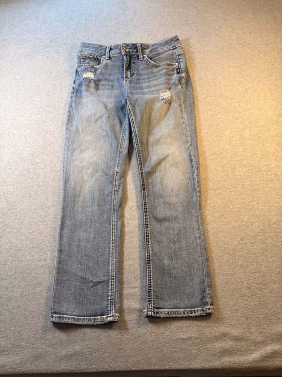 Silver Jeans Co. Denim - Silver Jeans Co. Suki Distressed Mid Rise Capri Blue Denim Jeans